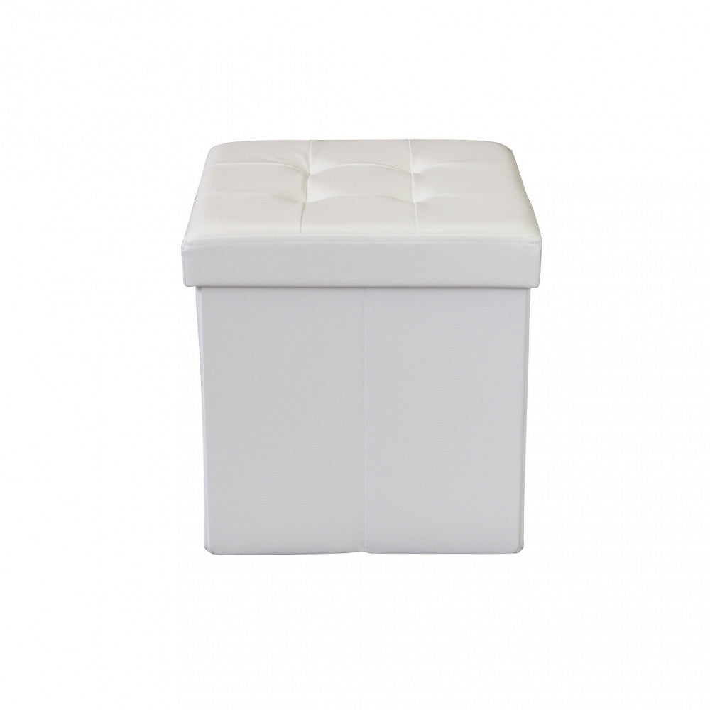 POUF CONTENITORE QUADRATO IN ECOPELLE BIANCO